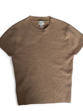 Short-Sleeve Textured Knit Top in Camel